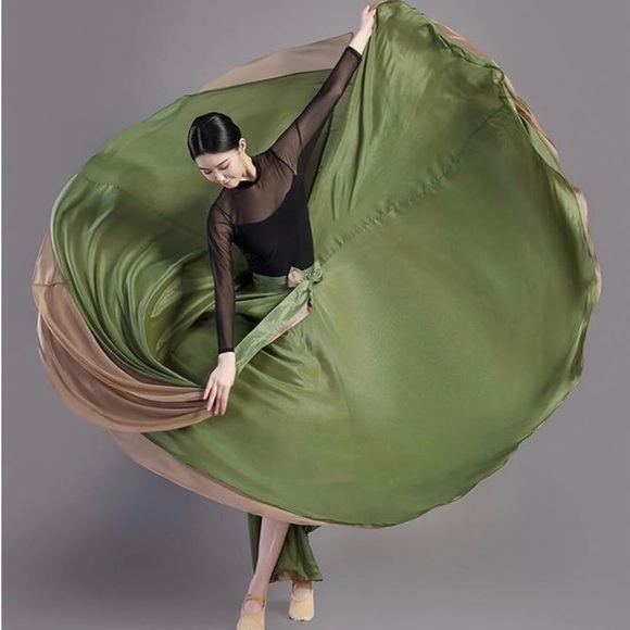 F4 Olive Green Circle Skirt with Tan Hem - Women's Skater Skirt - Picture 2 of 4